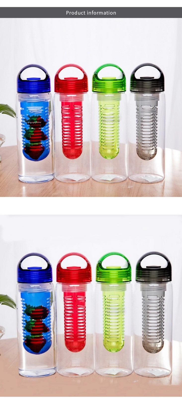 Plastic portable travel tumbler with fruit bar with lid for kids