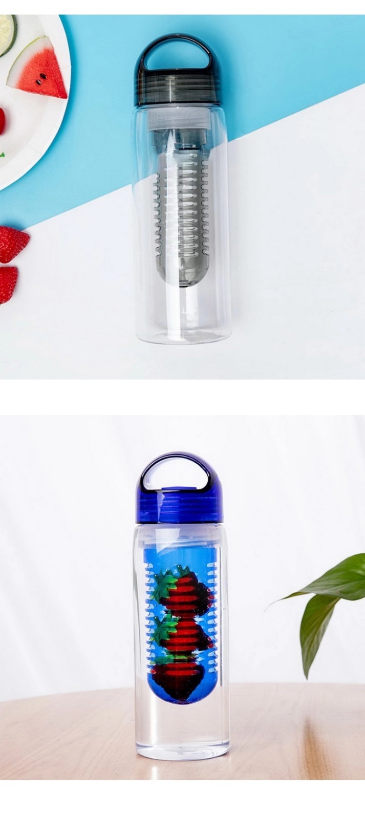 Plastic portable travel tumbler with fruit bar with lid for kids