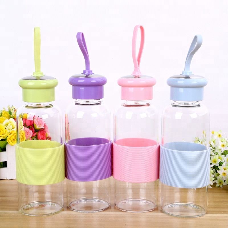 Wholesale 500ML Portable glass water bottle for travel