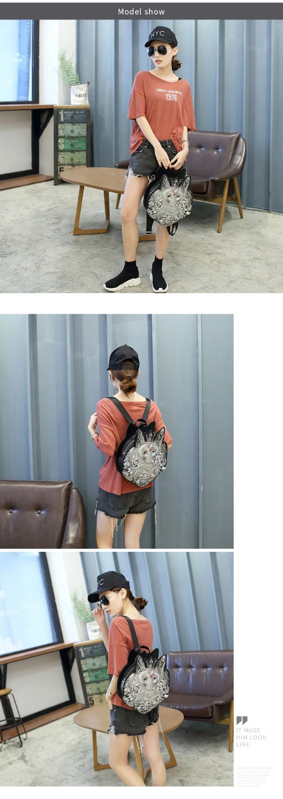Punk Style 3D Fox Sports Leisure Korean Travel Pu Single-shoulder Male Personality Crossbody Breast Chest Messenger Bag