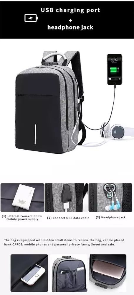 Wholesale new fashion backpack water resistant with usb college anti theft laptop school bag