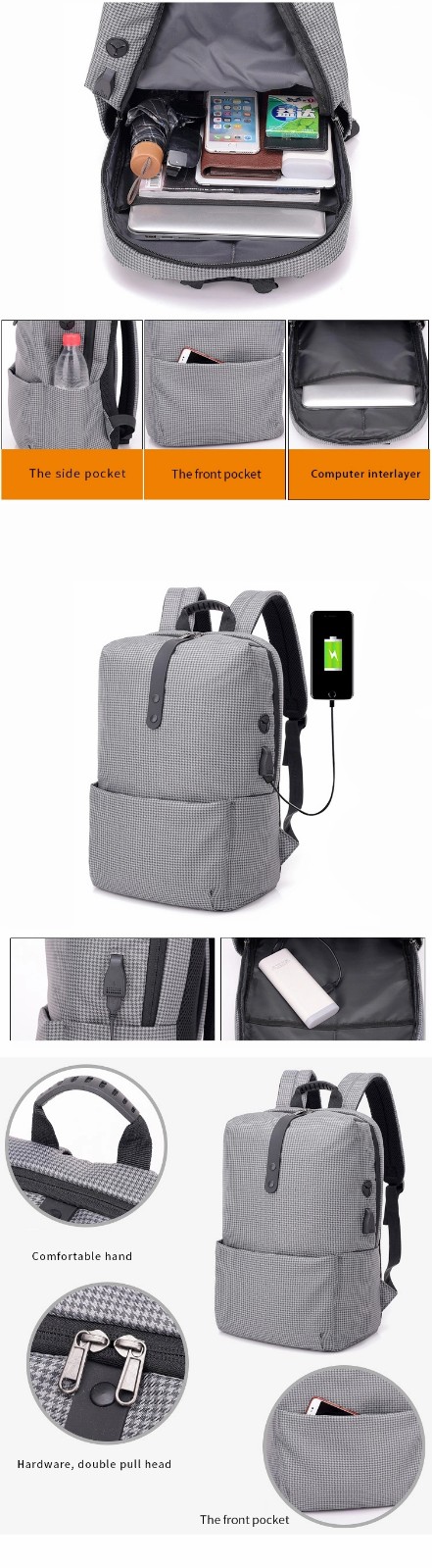 Casual Business Lightweight Laptop Bag USB Charging Large Capacity Travel Anti-theft Bag