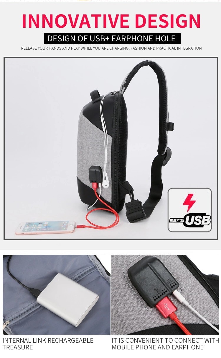 Customized Logo Wholesale Chest Bag USB Charging Anti-theft Chest Bag