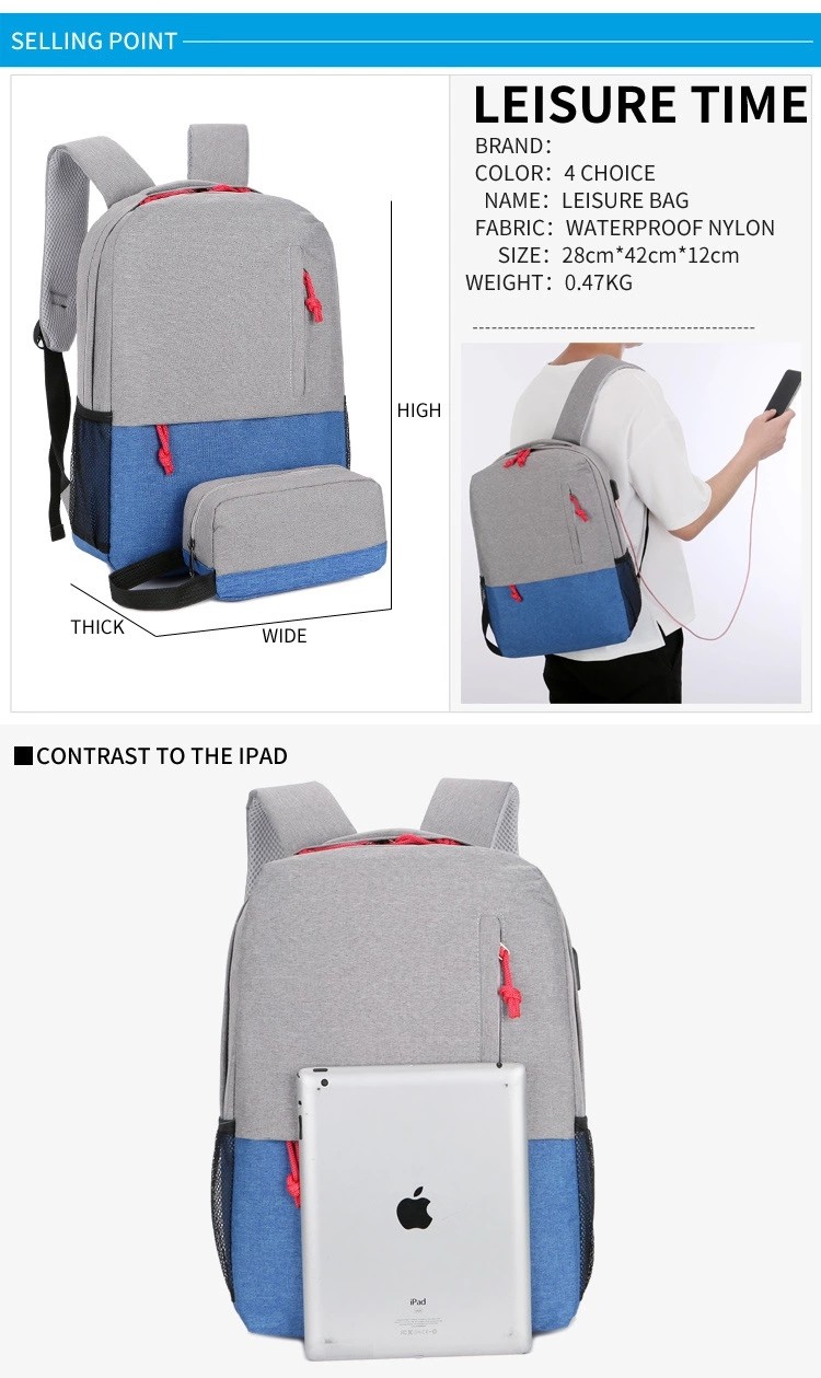 New Fashion School Backpack Business USB Charging Bag for 15inch Laptop Backpack