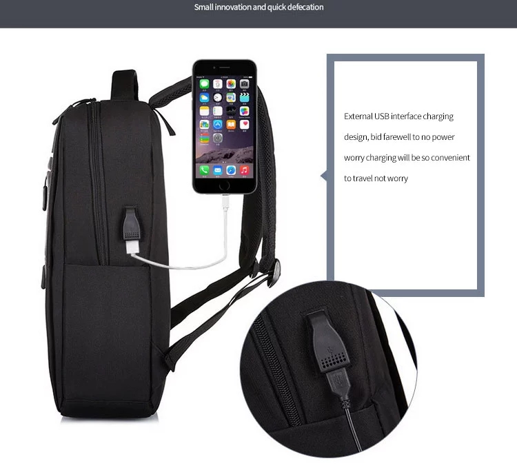 Promotional Fashion USB Charging Backpack Waterproof Business Travel Laptop Bag