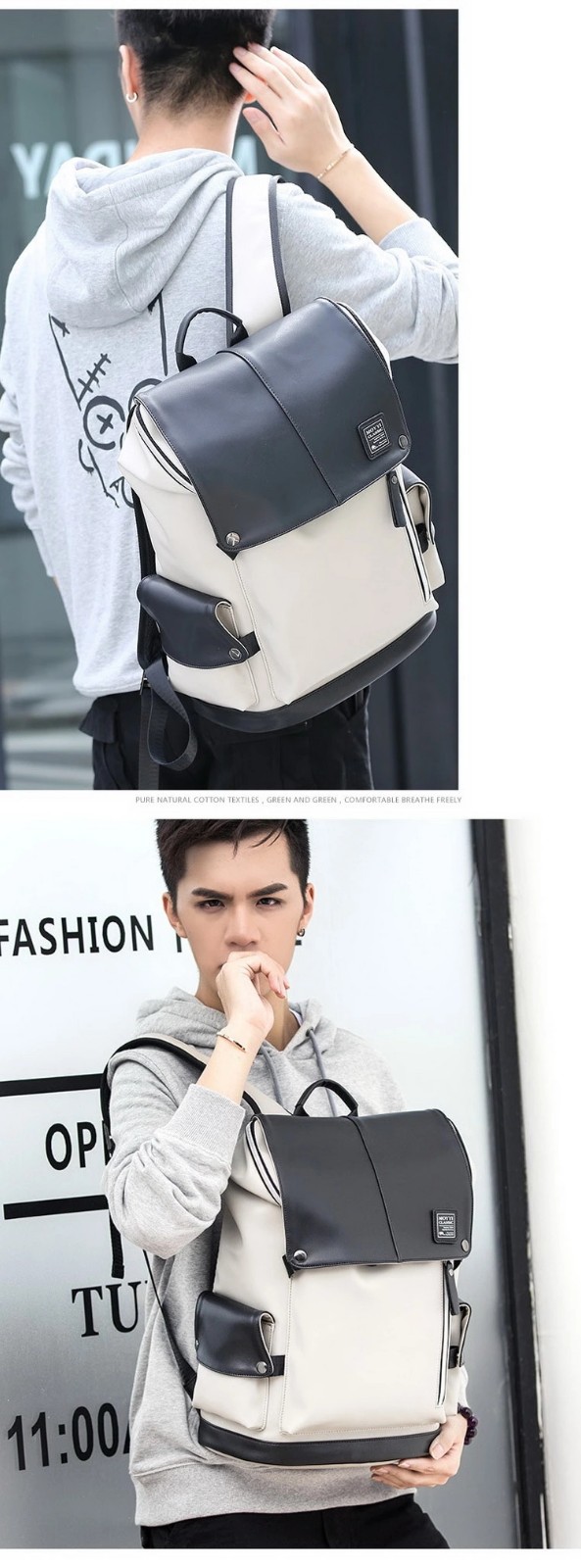 Wholesale Stylish Leather School Bag Teen Flip Design Waterproof Laptop Backpack for Men USB Charging Port