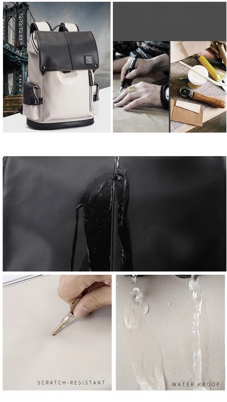 Wholesale Stylish Leather School Bag Teen Flip Design Waterproof Laptop Backpack for Men USB Charging Port