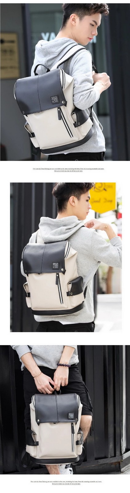 Wholesale Stylish Leather School Bag Teen Flip Design Waterproof Laptop Backpack for Men USB Charging Port