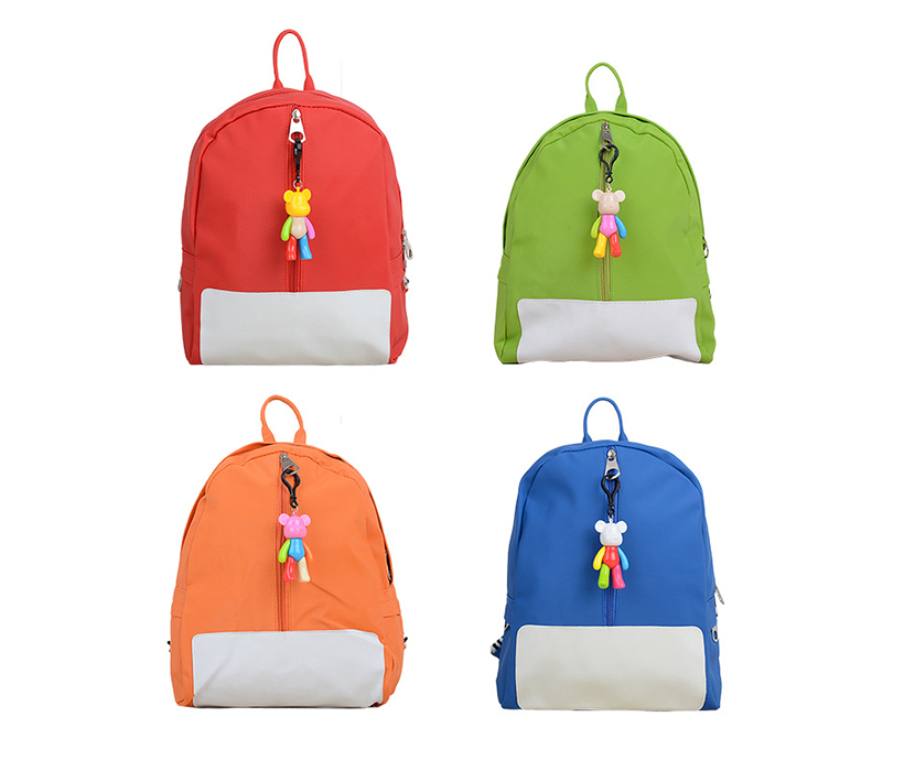 Kids PU Leather Simple Pattern Children Backpack Cute Pendant Fashion Bags