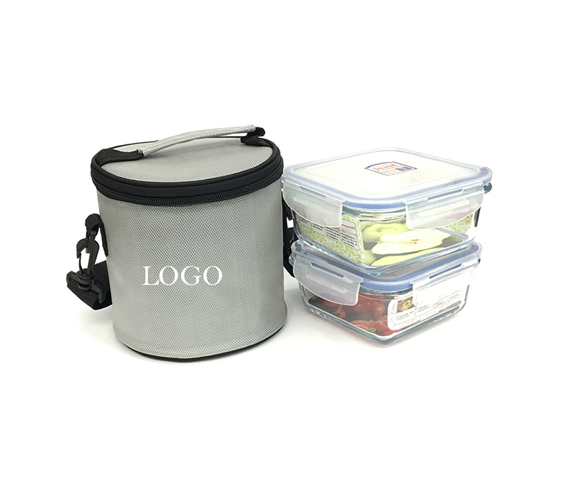 Gray Round Lunch Box Outdoor Theramal Cooler Bags