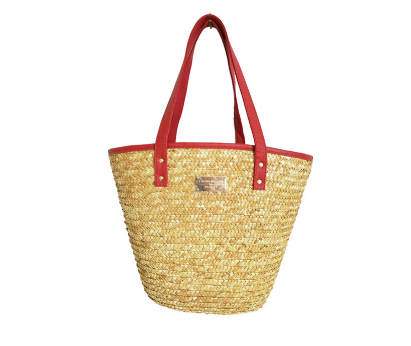 Trendy PU Leather Handle RRecycled Women Corn Husk Hand Woven Summer Bucket Beach Straw Bags