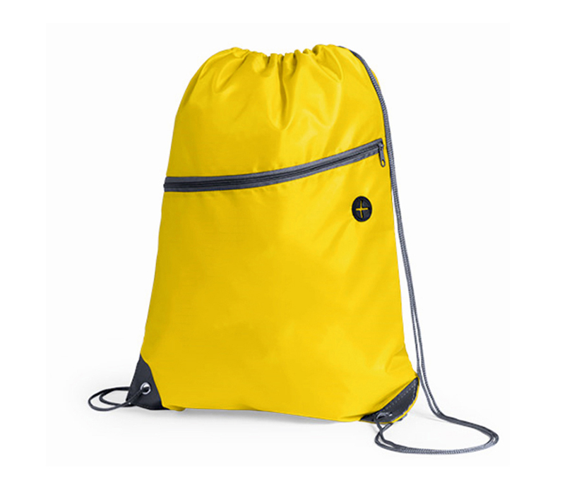 Promotional Logo Printed Eco Friendly Polyester Drawstring Sports Gym Bag with Zipper Pocket and Earphone Hole