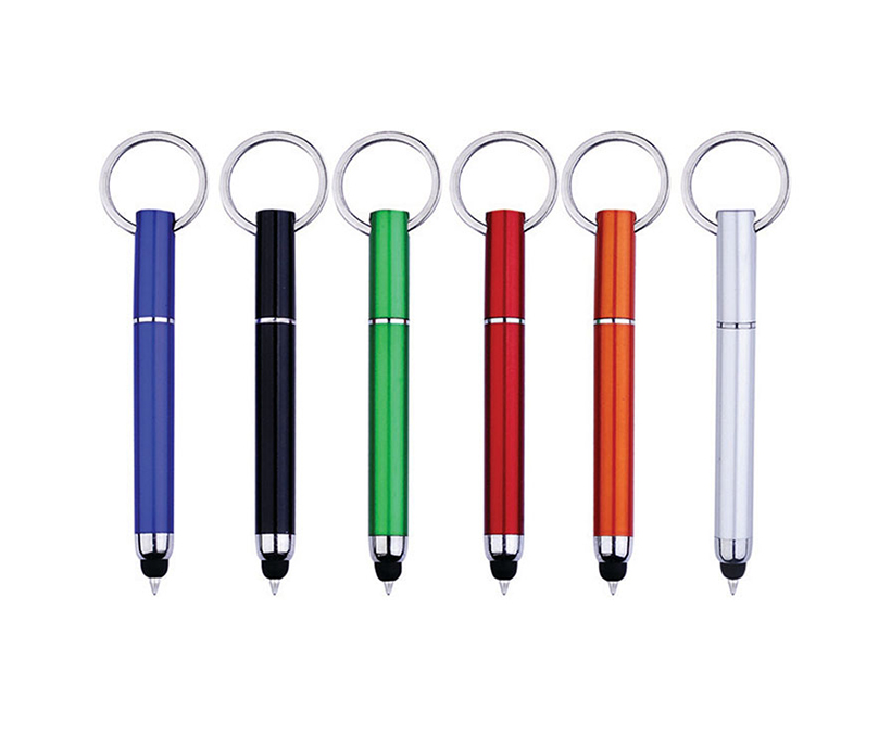 Customized Stylus Touch Ballpoint Writing Springs Pen with Keychain