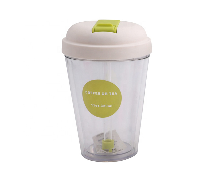 Double wall plastic tumbler cup with straw clear drink beverage cup coffee mug