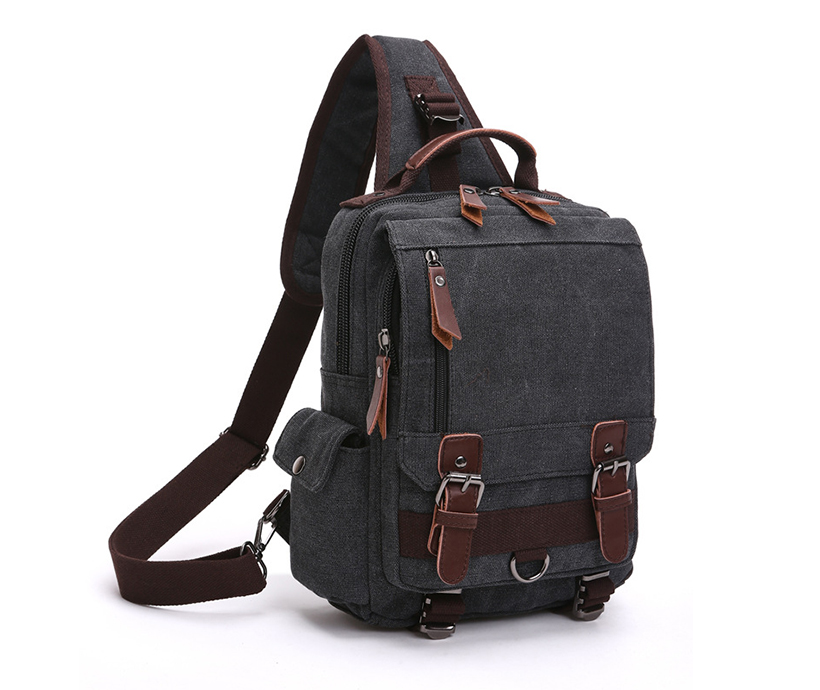 New Trendy Men's Slanting Across Multi-Pockets Chest Bag Canvas Interface Cycling Backpack Bags