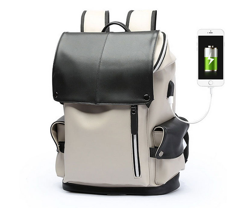 Wholesale Stylish Leather School Bag Teen Flip Design Waterproof Laptop Backpack for Men USB Charging Port