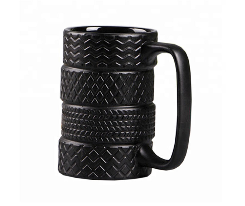 New Fashion Custom Logo Creative Black Tyre Creamic Cup Water Mugs Bottles